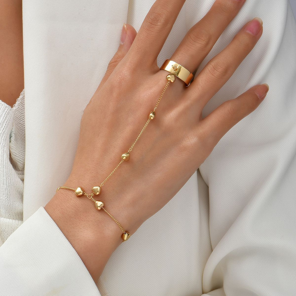 Браслет с кольцом на палец - слейв золотистого цвета - купить с доставкойпо выгодным ценам в интернет-магазине OZON (1030706178)