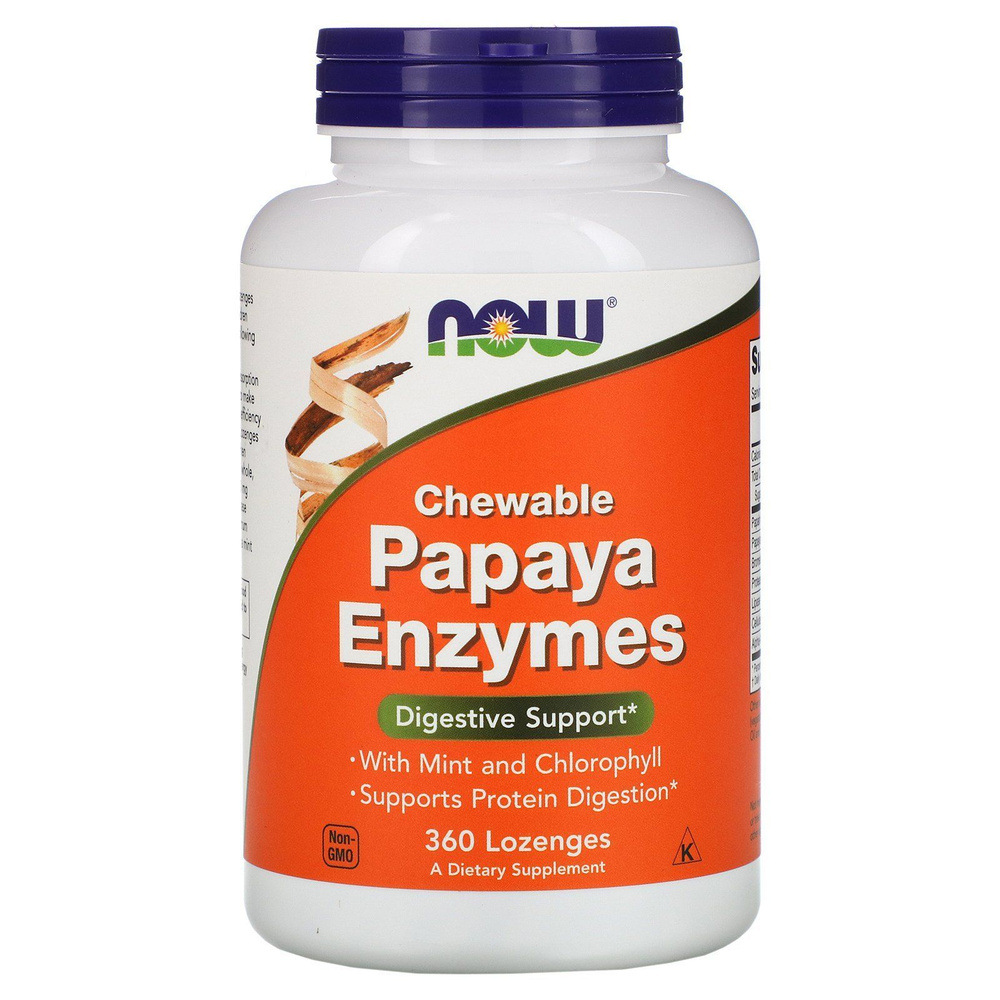 Папайя ферменты, Papaya Enzymes NOW - 360 пастилок (жевательные пастилки массой 162,5 мг)  #1