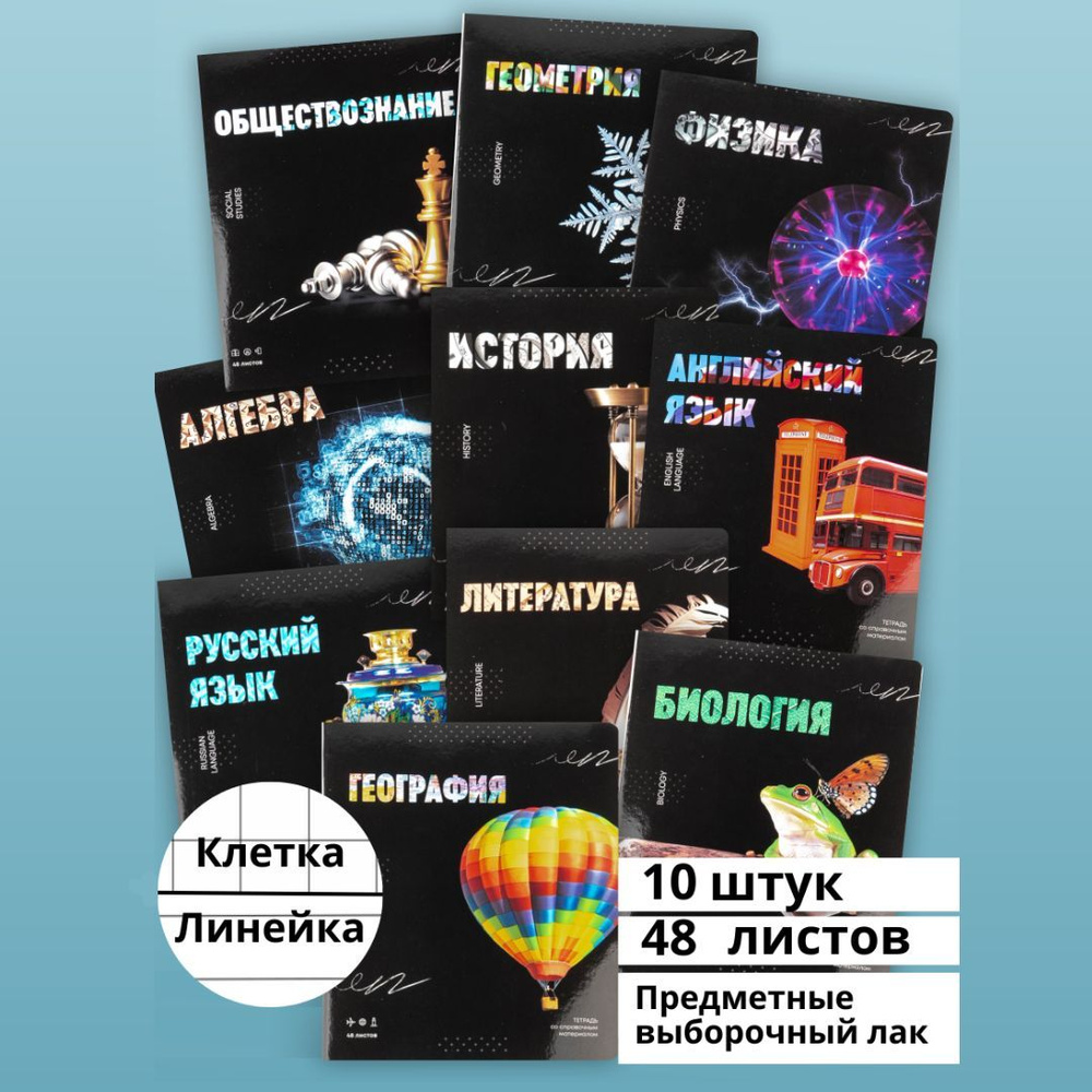 Тетради предметные 48 листов, набор из 10 штук, со справочным материалом, в клетку линейку, SoftTouch #1