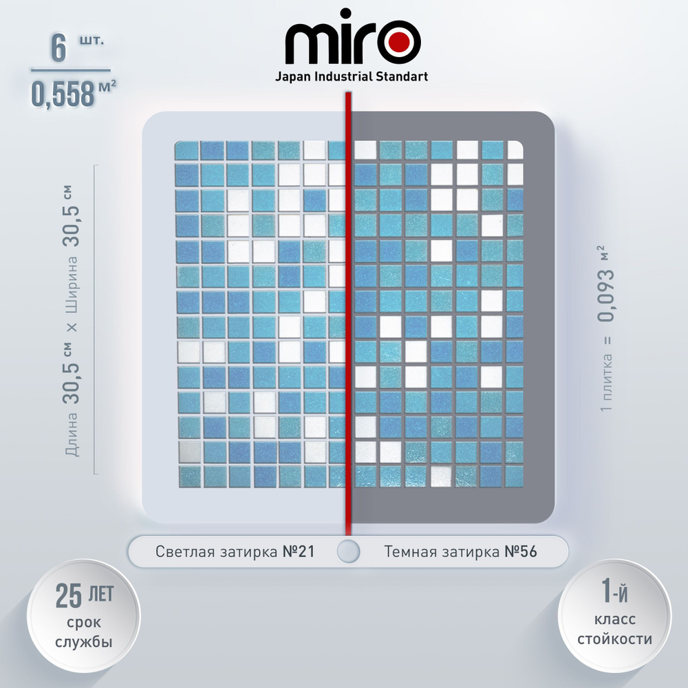 Плитка мозаика для ванной комнаты MIRO (серия Einsteinium №301), моющаяся высокопрочная, размер плитки #1