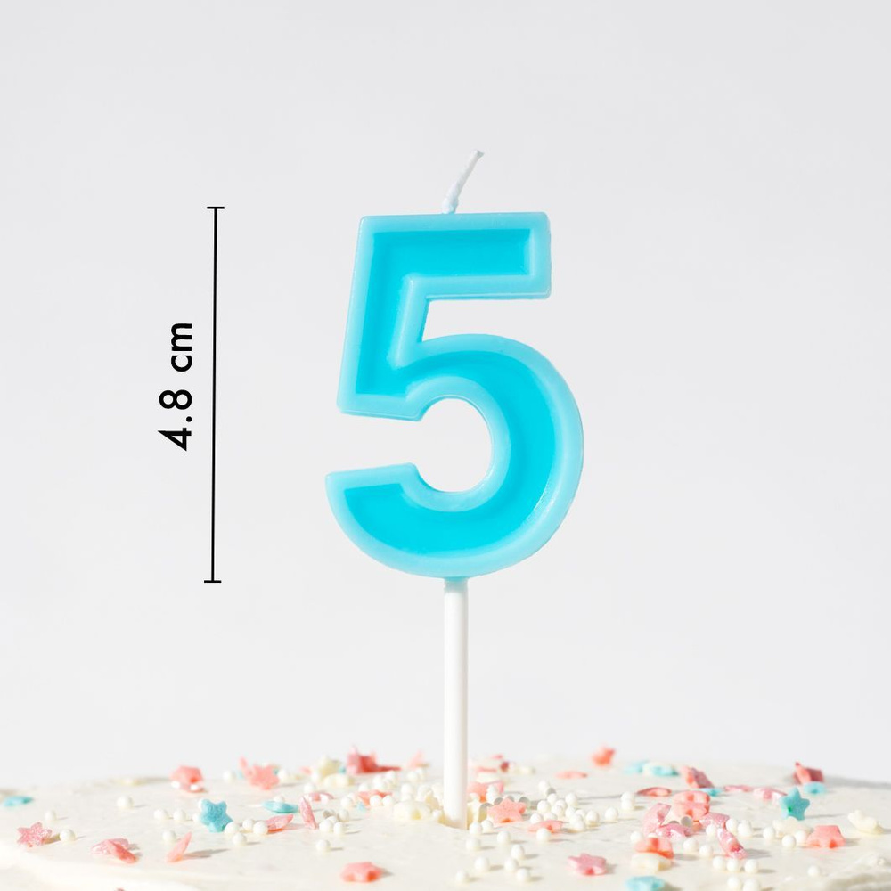 Свечи для торта на День Рождения цифра номер 5, голубая #1