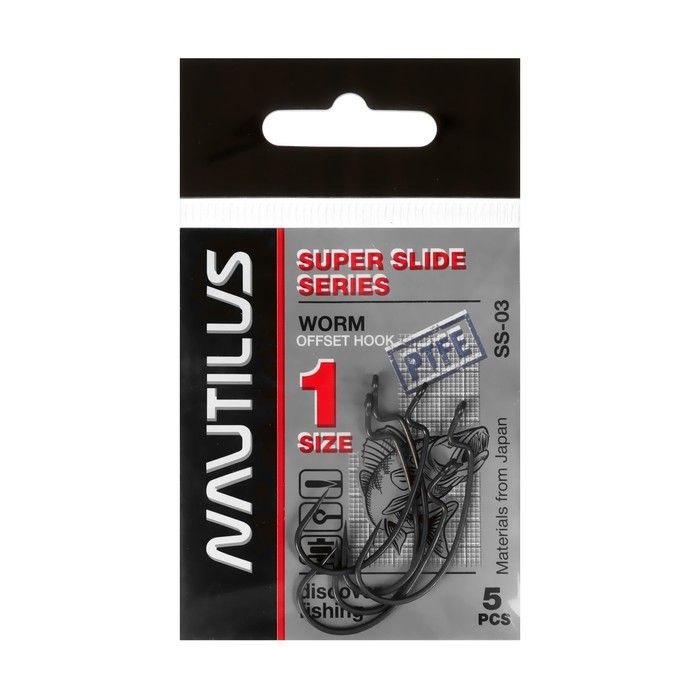 Крючок офсетный Nautilus Offset Super Slide Series Worm SS-03PTFE, № 1, 5 шт #1