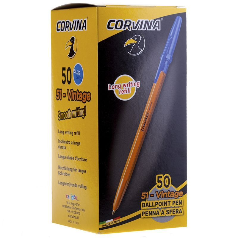 Набор 50 шт - Ручка шариковая Corvina "51 Vintage" синяя, 1,0мм, желтый корпус  #1
