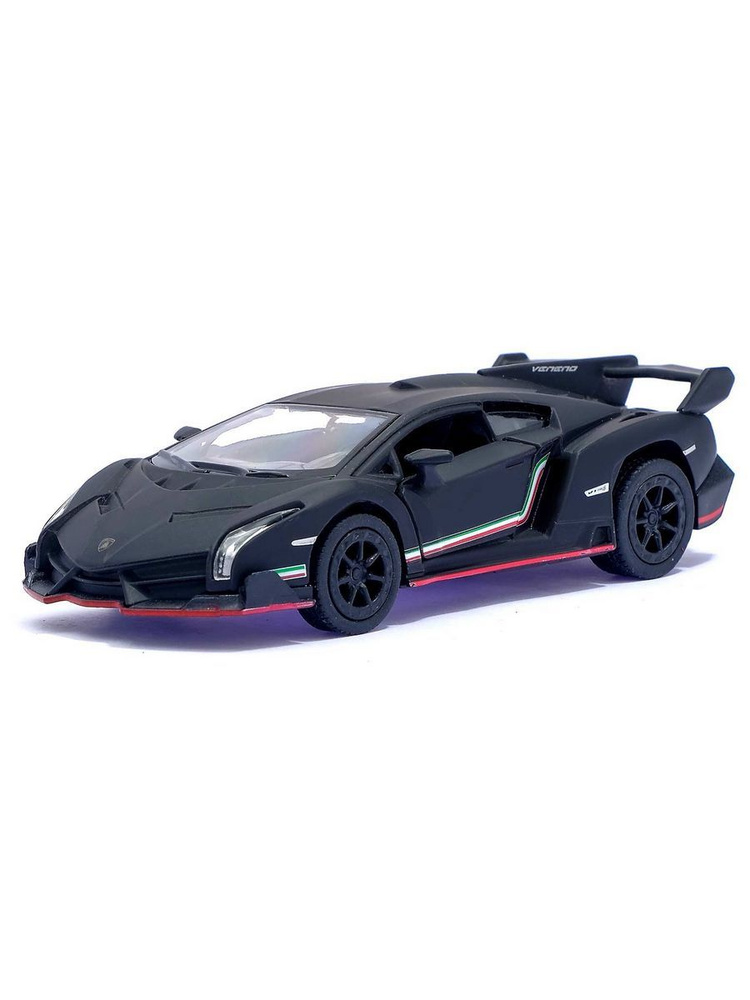 Машинка металлическая Kinsmart Lamborghini Veneno. Черная. Масштаб 1/36. В Коробке. инерционная, двери #1