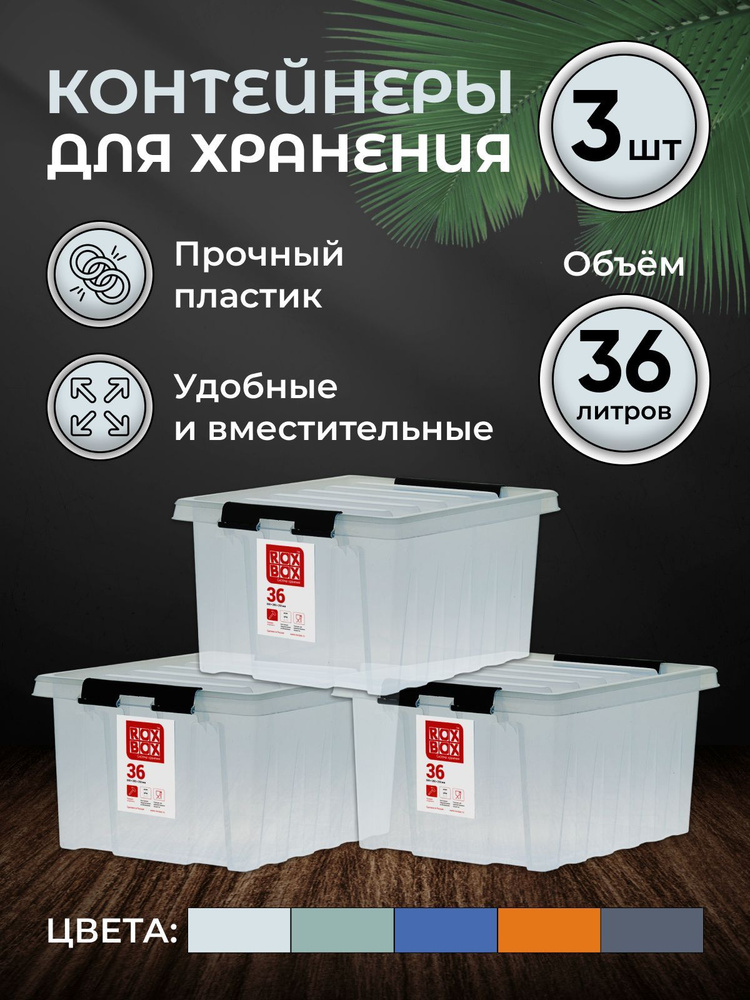 Набор контейнеров для хранения RoxBox 36л, 3шт, прозрачный #1