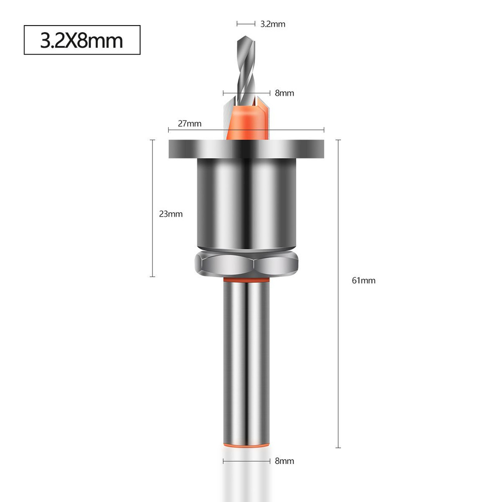 1 шт., 3.2x8 мм хвостовик, сверла с зенковкой из быстрорежущей стали с ограничителем, деревообрабатывающие #1