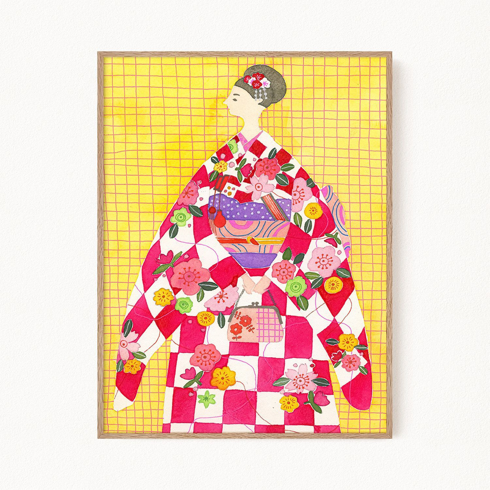 Постер для интерьера "Japanese Woman in Kimono - Японка в кимоно", 30х40 см  #1