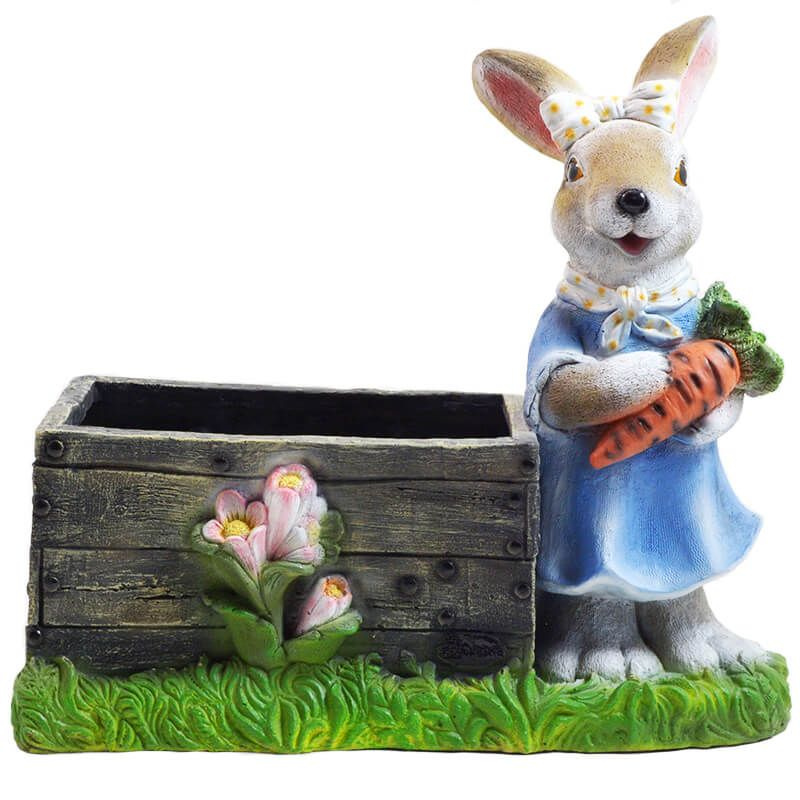 Фигура садовая Зайчиха с цветочным ящиком h48см #1