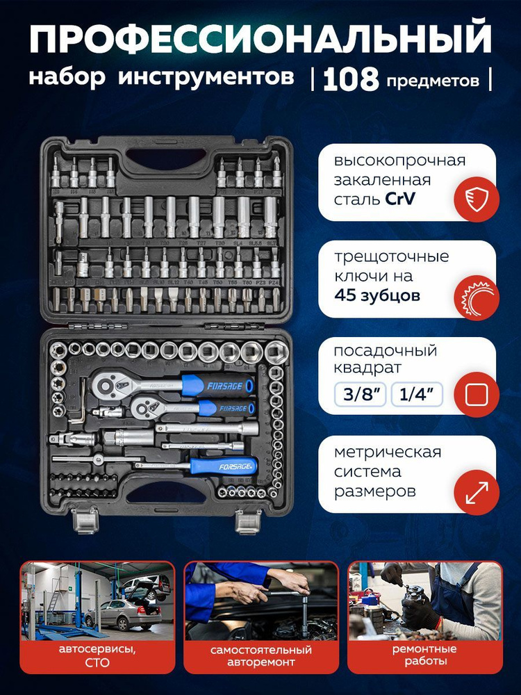 Набор инструментов 1/4" и 3/8", 108 предметов в кейсе #1