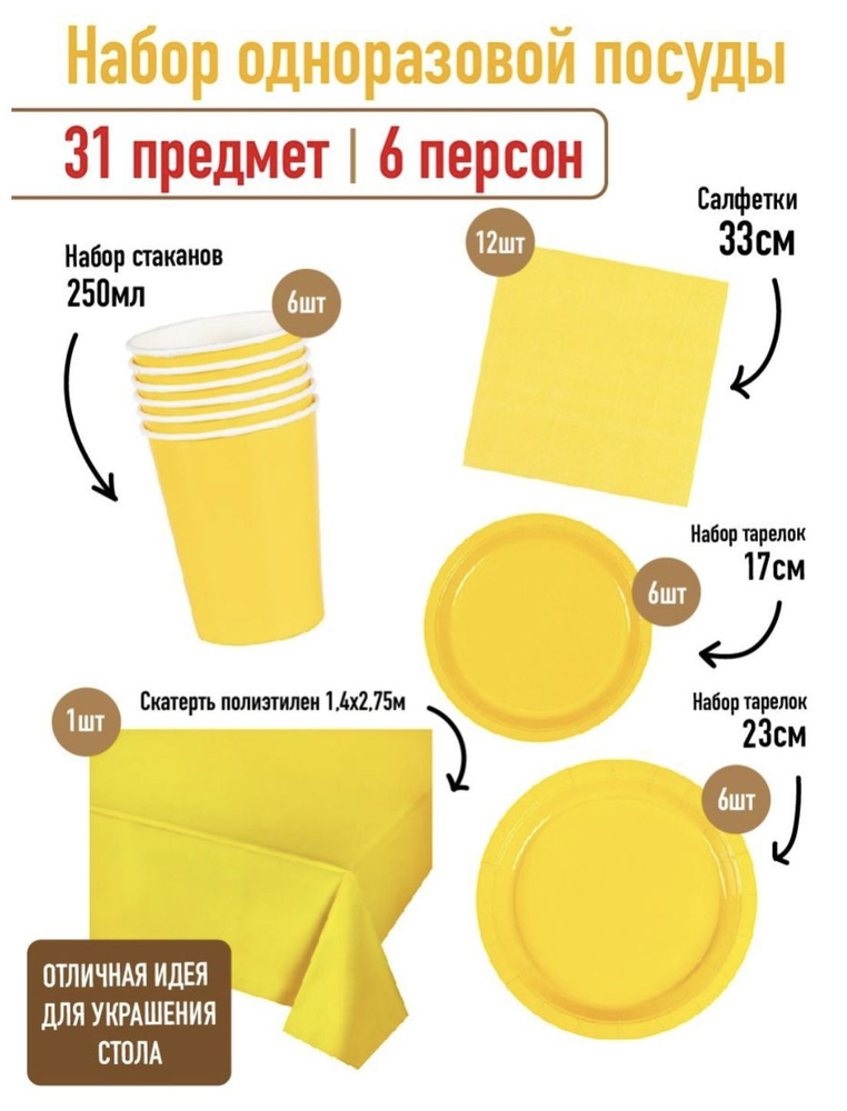 Одноразовая посуда однотонная, набор для праздника #1