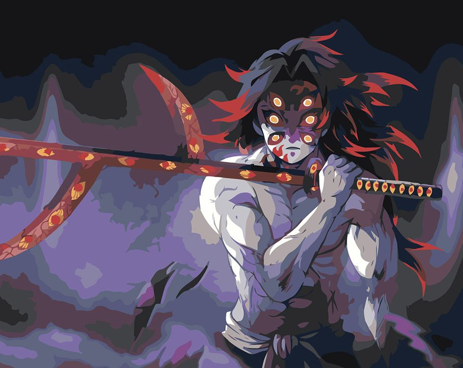 Картина по номерам Цветное на холсте с подрамником "Клинок рассекающий демонов: Кокушибо 2", Раскраска #1