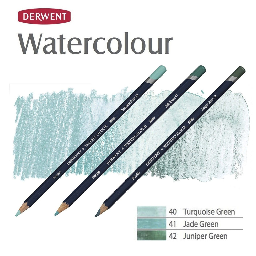 Комплект карандашей акварельных Derwent "Watercolour" Бирюзовые оттенки (№40, 41, 42)  #1