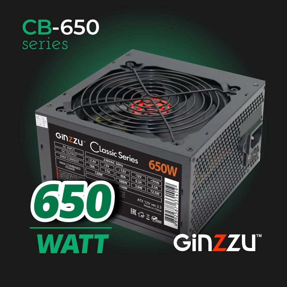 Блок питания Ginzzu 650W (CB650) ATX,12CM,20+4p,CPU(4+4), 2*PCI-E(6+2),  4*SATA, 3*IDE,кабель питания - купить с доставкой по выгодным ценам в  интернет-магазине OZON (865804828)