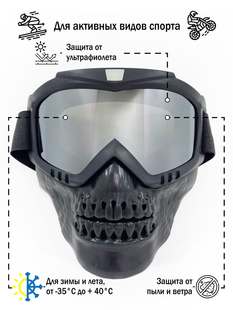 Мотоочки для кроссового шлема, питбайка, снегохода, сноуборда / маска горнолыжная череп, спортивная, #1