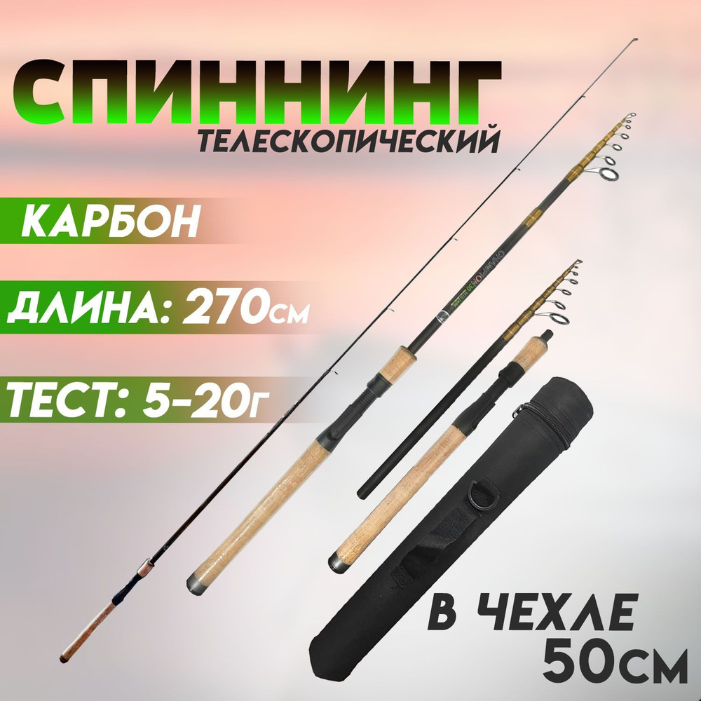 Спиннинг телескопический CHAMPION 270см тест 5-20гр карбоновый в тубусе  #1