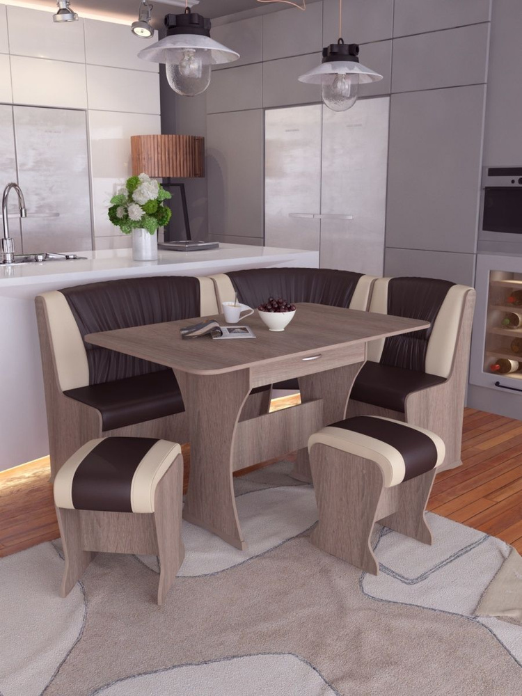 Кухонный уголок КУ-2 мягкий обеденный диван с раздвижным столом и стульями  #1