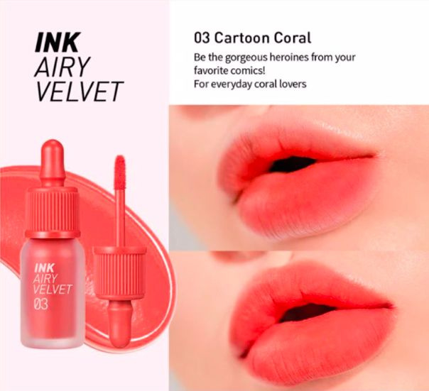 Peripera Ink Airy Velvet Tint №03 Cartoon coral Тинт для губ, 4гр #1