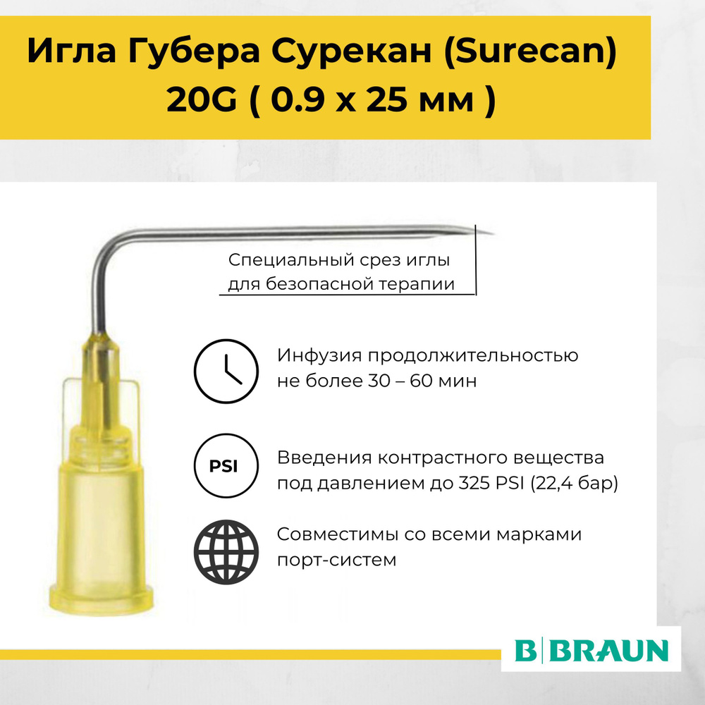 Игла Губера 20G х 25мм Сурекан без удлинителя #1