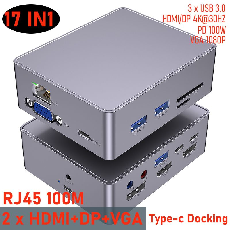 17 в 1 PD USB C концентратор Thunderbolt док-станция HD type C док ...