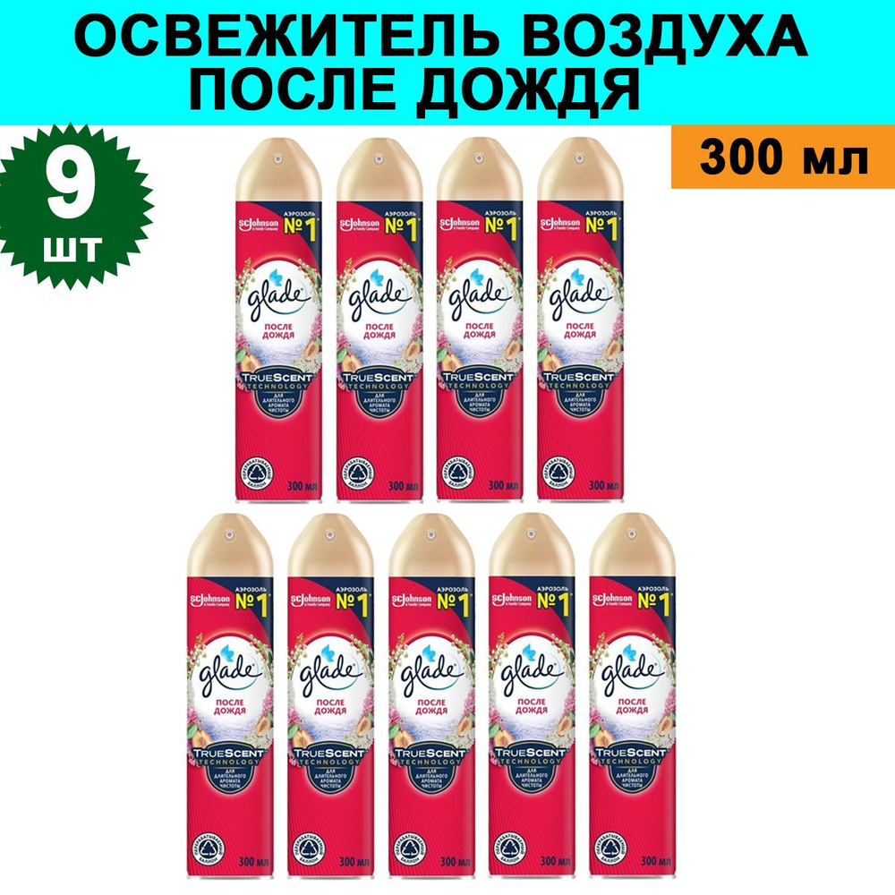 Комплект 9 шт, Освежитель воздуха Glade После дождя, 300 мл #1