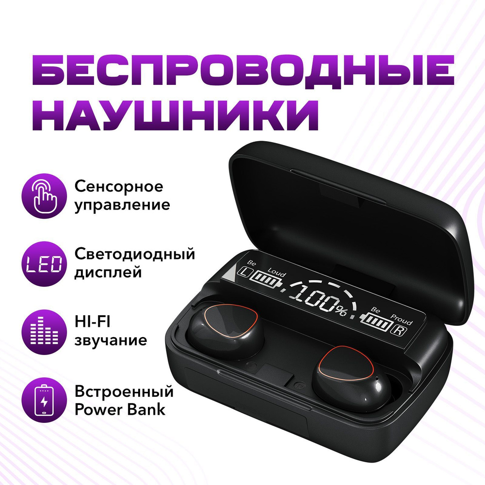 Наушники беспроводные спортивные с микрофоном и подсветкой / Гарнитура Bluetooth (блютуз) для телефона #1