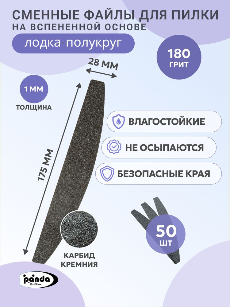 Сменные файлы для пилки на вспененной основе 50шт,черн,180 грит,Лодка-Полукруг 28*175  #1