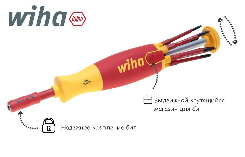 Отвертка диэлектрическая с набором бит, LiftUp electric 2831 09 021 WIHA 38611  #1