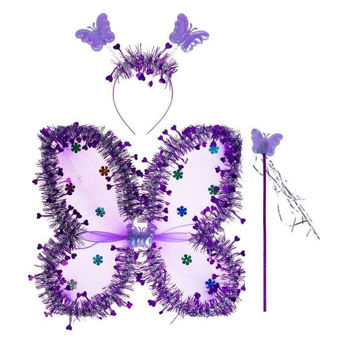 Карнавальный набор "Бабочка", 3 предмета: крылья, ободок, жезл, цвет фиолетовый  #1
