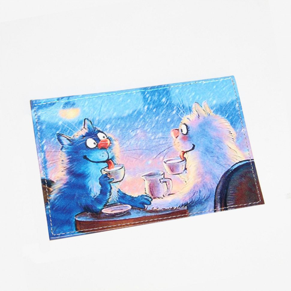 Обложка для проездного Grand, 02-048-222 "Кот с кошкой в кафе на фоне Казанского"  #1
