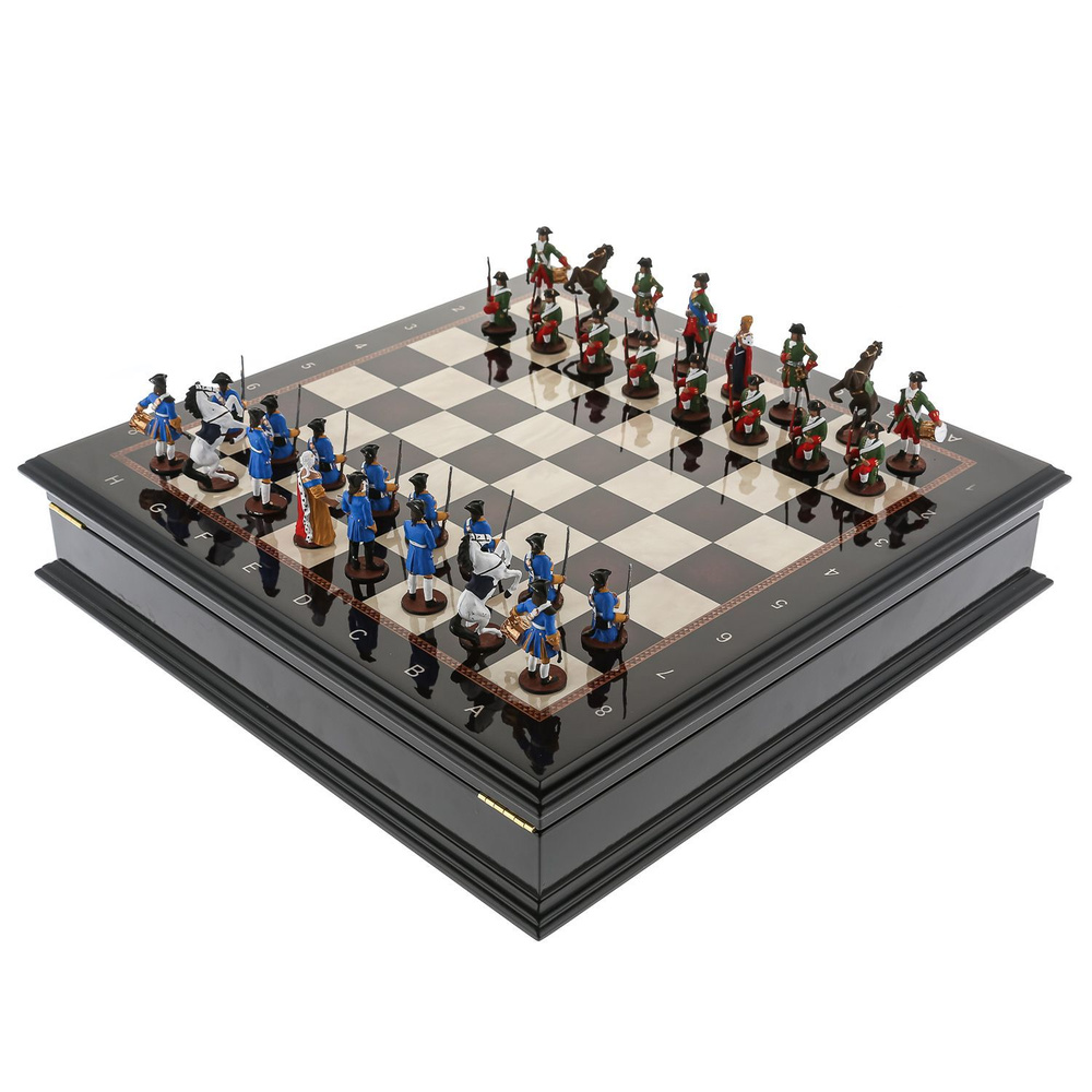 Шахматный ларец с оловянными фигурами "Полтава" 48х48 см #1
