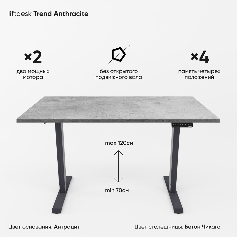 Компьютерный стол регулируемый по высоте для работы стоя сидя 2-х моторный liftdesk Trend Антрацит/Бетон #1