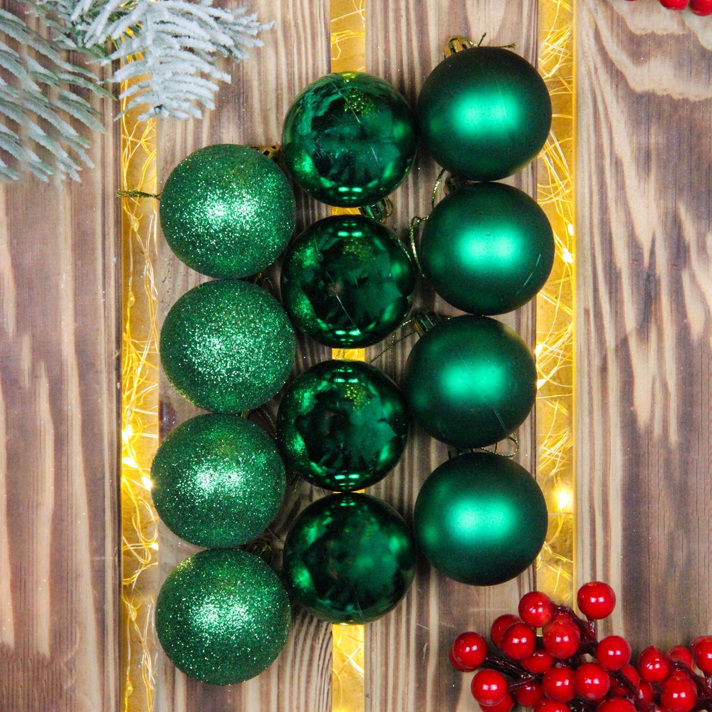 Набор новогодних шаров 5см 12шт в тубусе, зеленый #1
