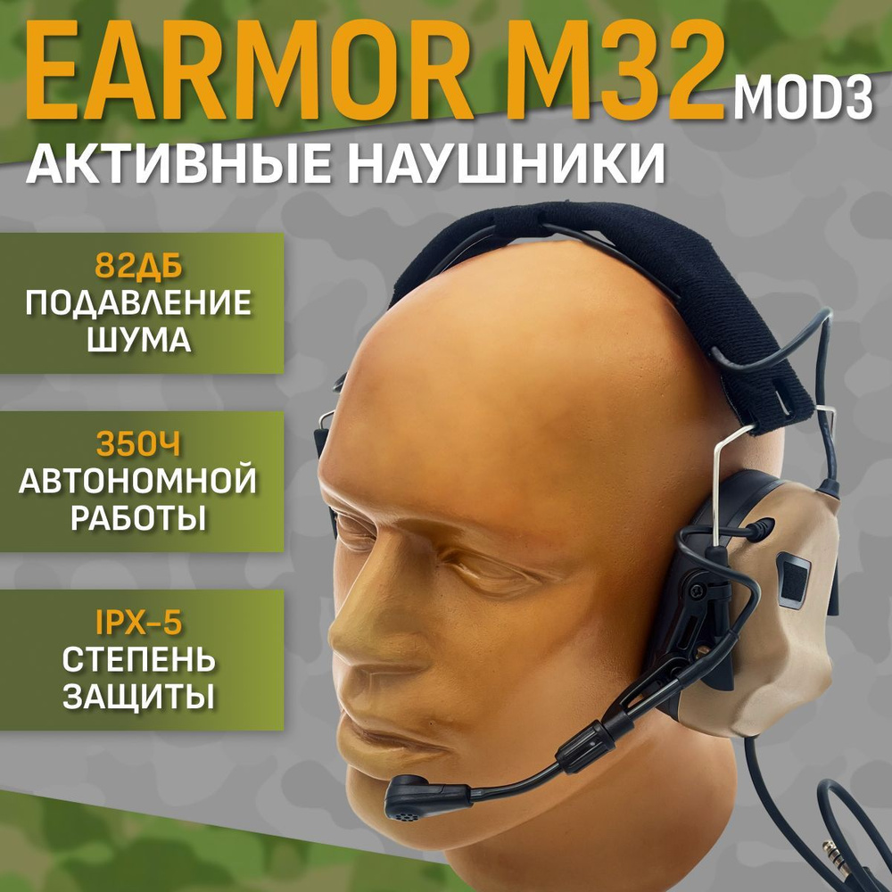 Стрелковые тактические наушники Earmor M32 MOD4 IPSC Койот #1