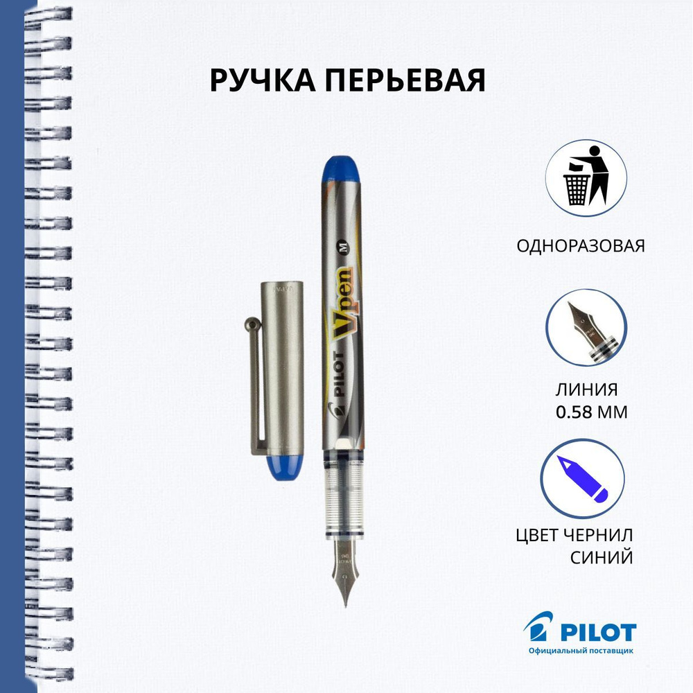 Ручка перьевая Pilot SVP-4M V-Pen, синяя, цвет корпуса серый, линия 0.58 мм  #1