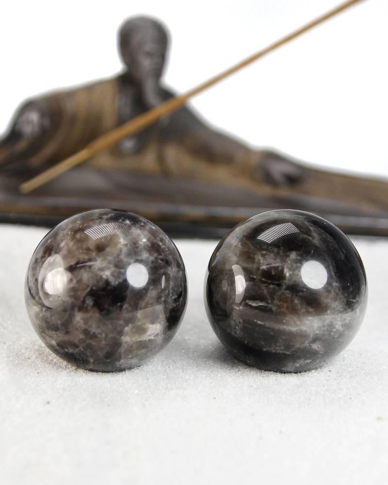 Массажные шары Баодинг Черный морион - диаметр 37-39 мм, натуральный камень, 2 шт - для стоунтерапии, #1