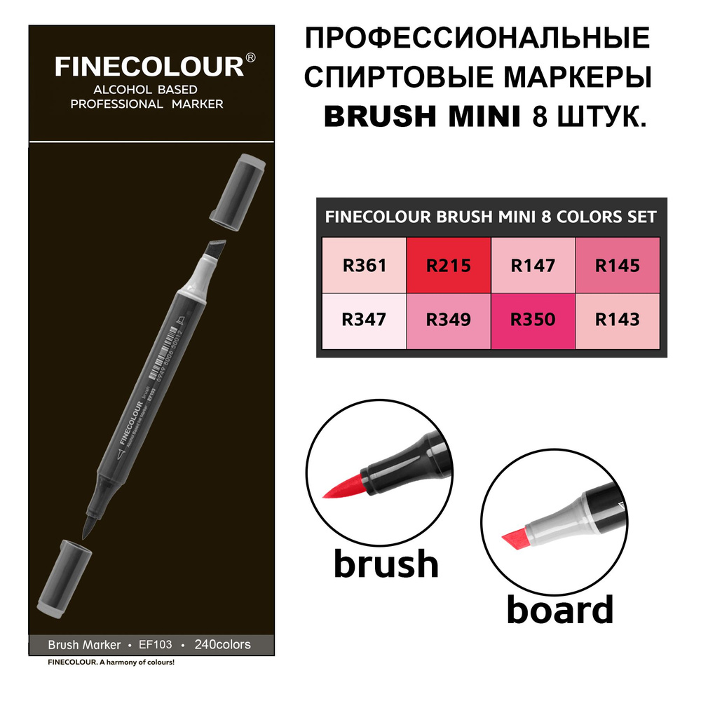 Спиртовые маркеры для скетчинга Finecolour Brush mini SET R, 8 шт. #1
