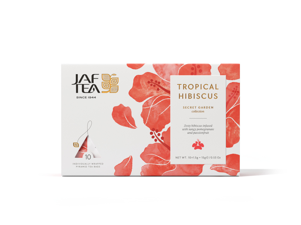 Чай JAF TEA "Secret Garden Tropical Hibiscus" напиток с гибискусом, маракуйей и гранатом, 10 пирамидок #1
