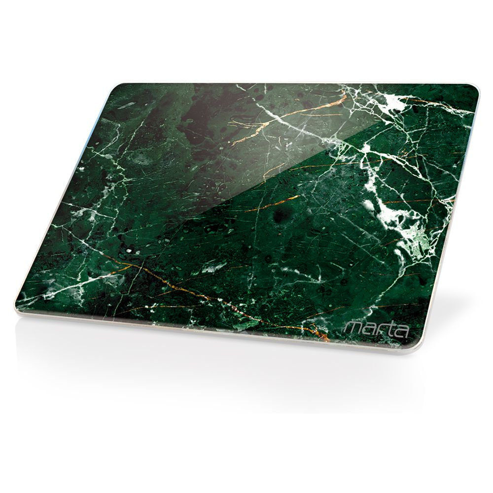Доска разделочная MARTA MT-3742 из жаропрочного, ударостойкого стекла 30х40, зеленый мрамор  #1