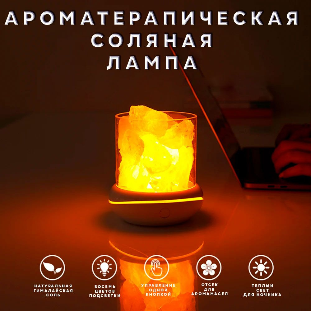Солевой светильник (соляная лампа) RGB, с ароматерапией, питание USB  #1