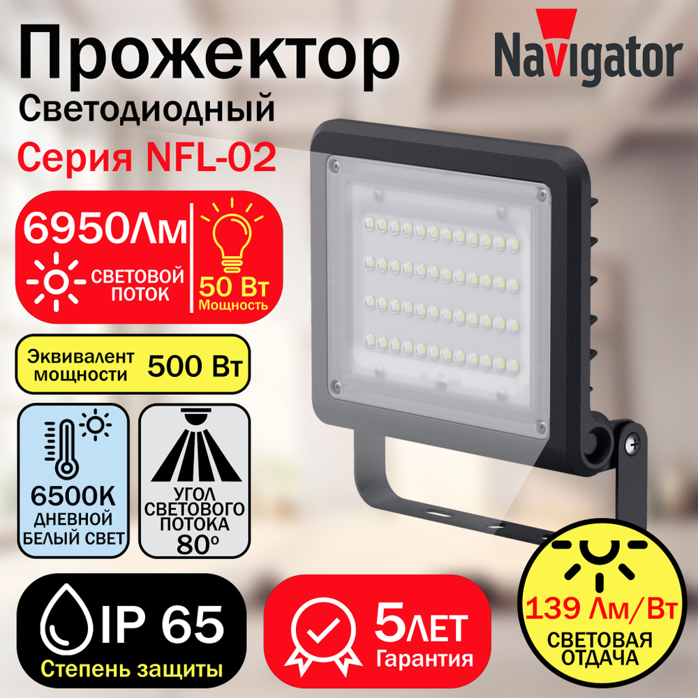 Светодиодный прожектор Navigator 80 672 NFL-02-50-6.5K-BL-LED, 80672-1 #1