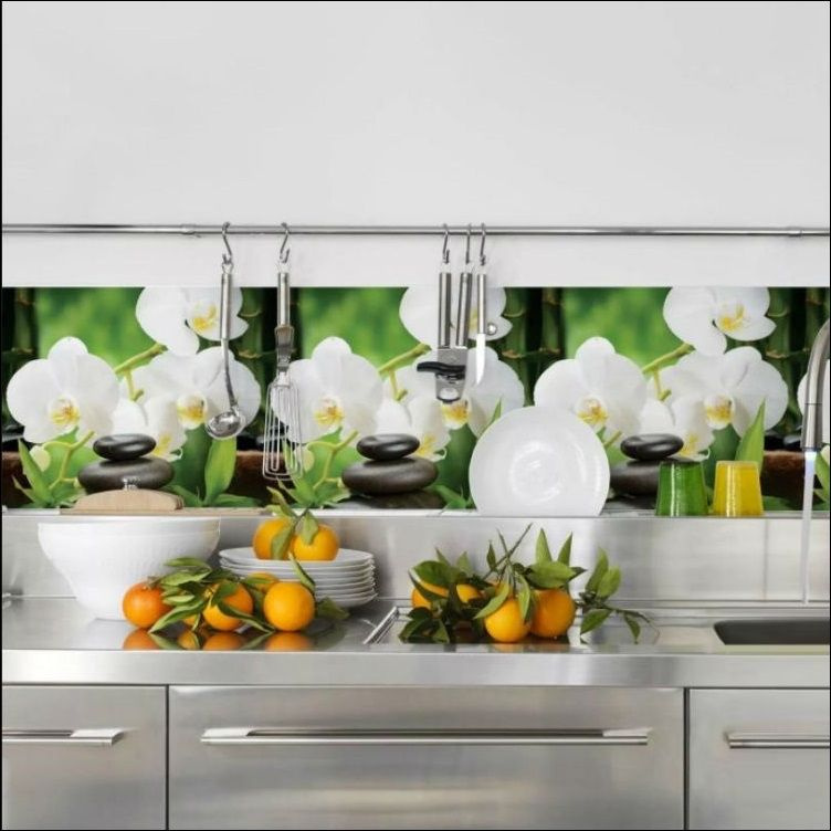 Фартук для кухни из АБС пластика 3000*610*1,5мм. Кухонный фартук ABS с термопечатью орхидея белая  #1