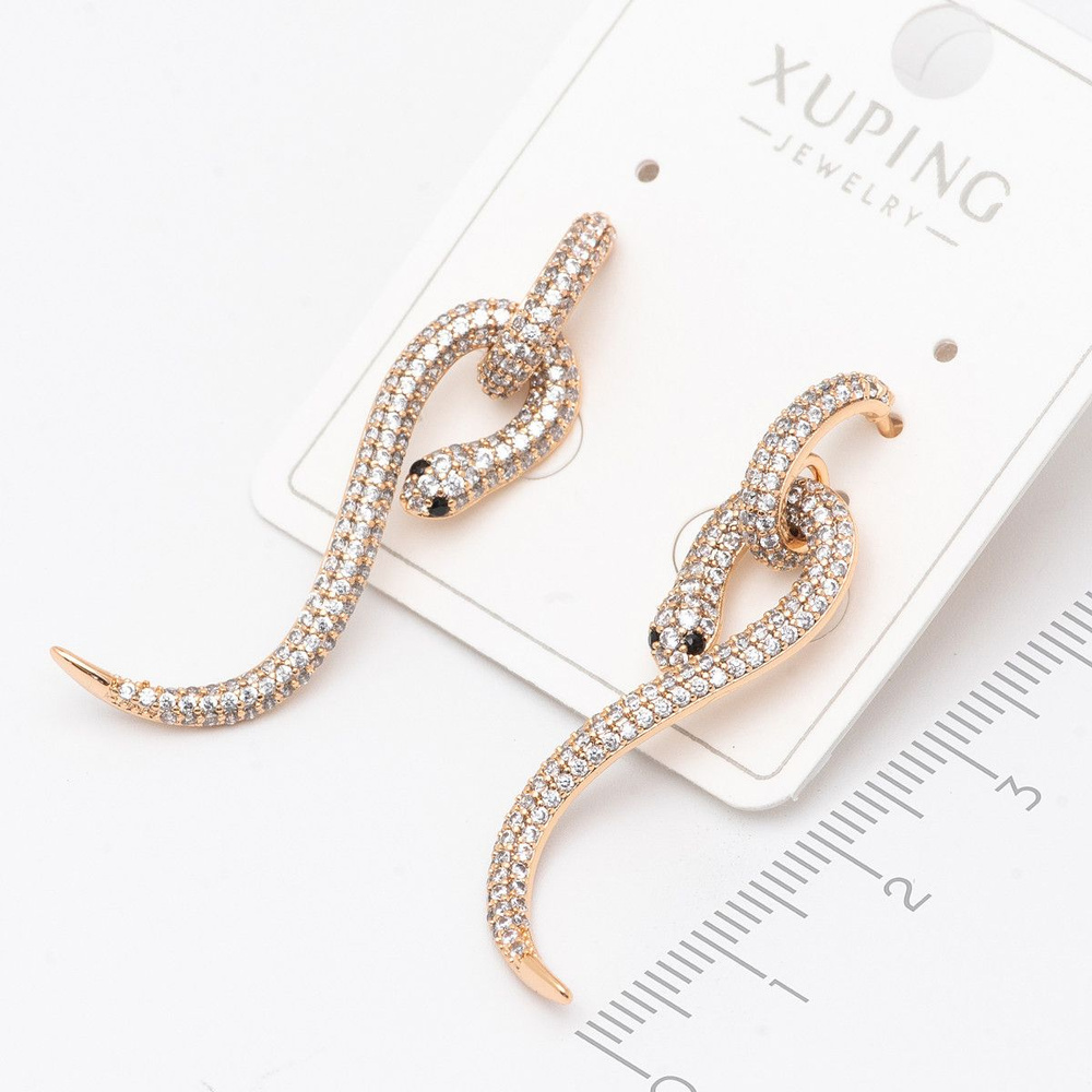 Серьги-подвески - золотистые змеи с цирконами, Xuping Jewelry #1