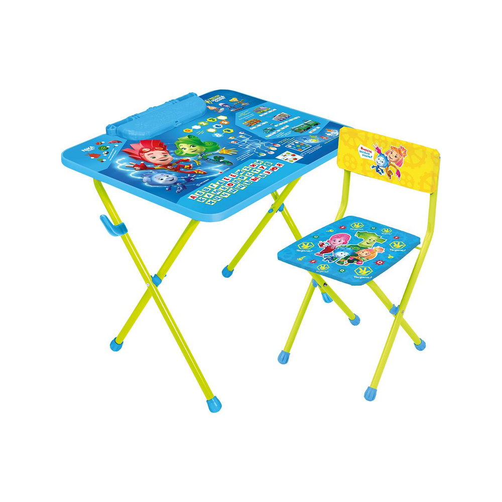 Комплект детской мебели Nika Фиксики Азбука, стол + стул, голубой/зеленый  #1
