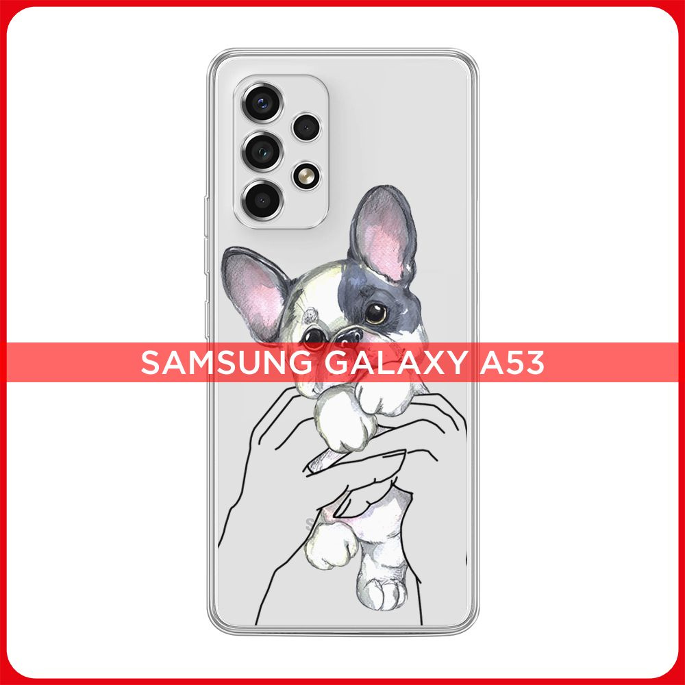 Силиконовый чехол на Samsung Galaxy A53 5G / Галакси А53 5G Бульдог в ладошках, прозрачный  #1