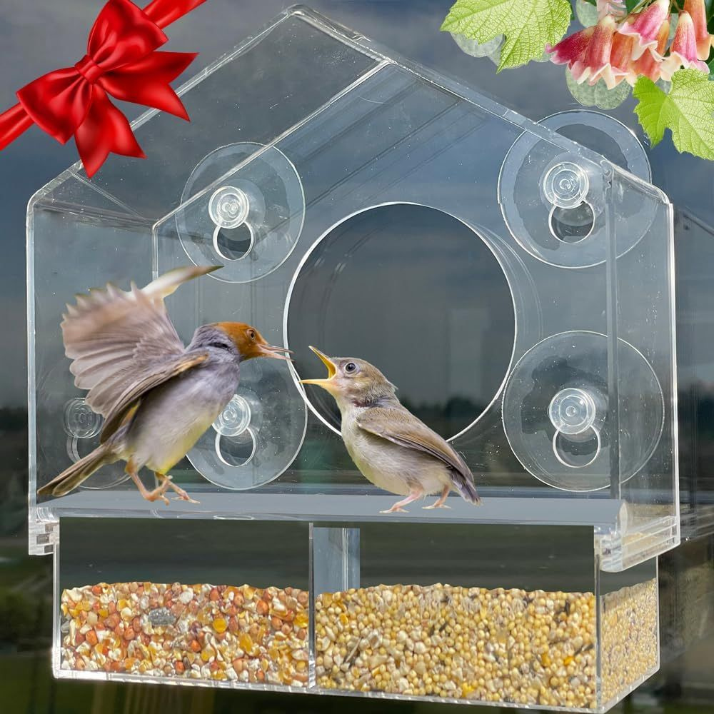 Кормушка для птиц на окно на присосках - съемный лоток 21х20х10 см  #1