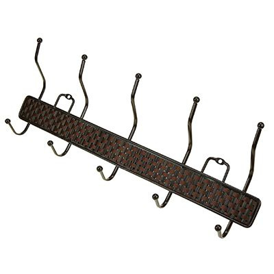 Вешалка-планка металлическая, окрашенная, 5 двухрожковых крючков, 41см, коричневый, вставка искусственный #1