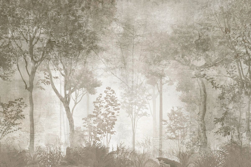 Фотообои флизелиновые на стену 3д GrandPik 10306 Лофт "Лес, деревья в тумане, винтаж" (ШхВ), 300х200 #1