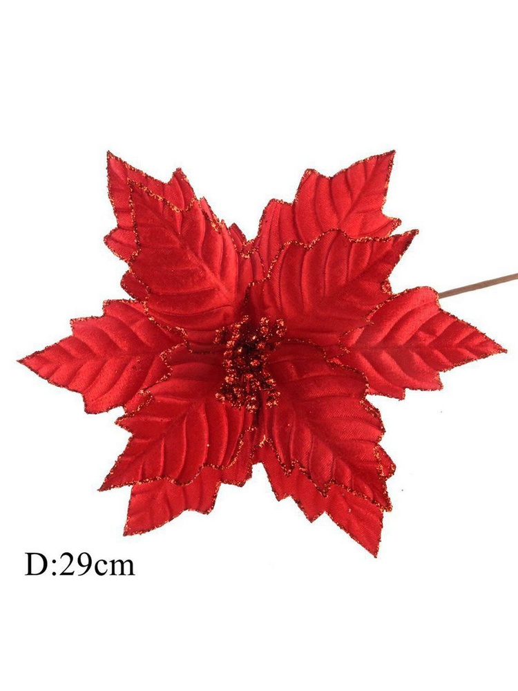 Цветок искусственный декоративный новогодний, d 29 см, цвет красный  #1