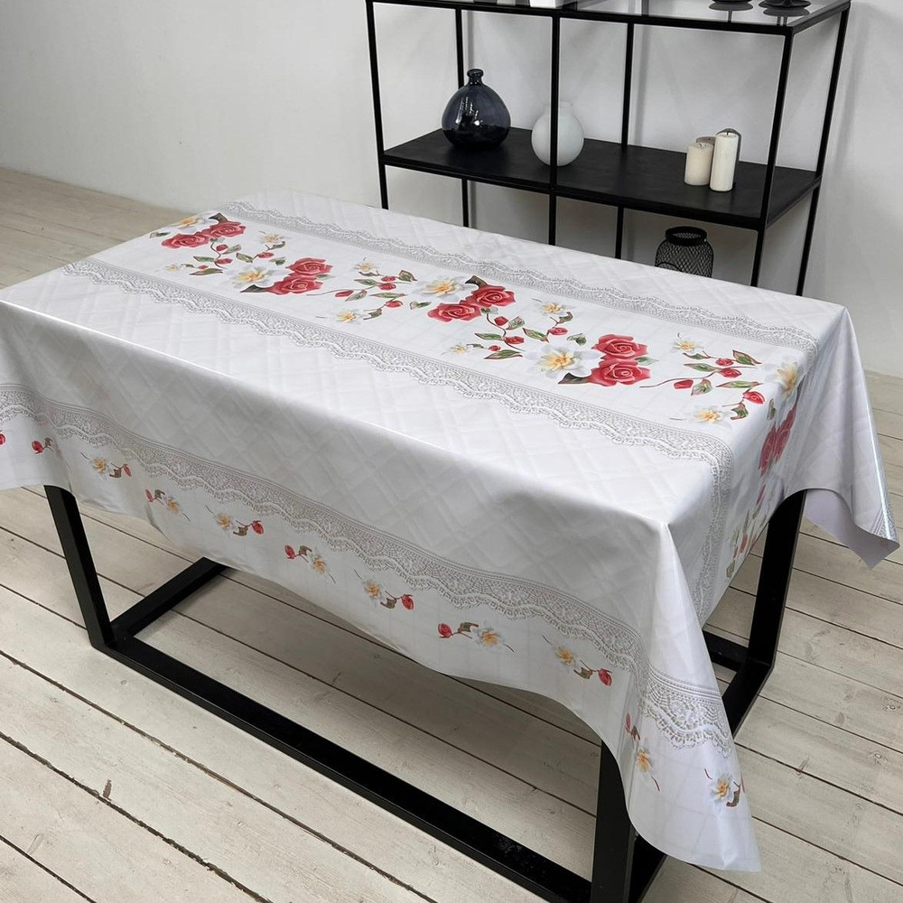 Скатерть на стол водоотталкивающая, праздничная клеенка на кухню тканевая основа, размер 140*200  #1