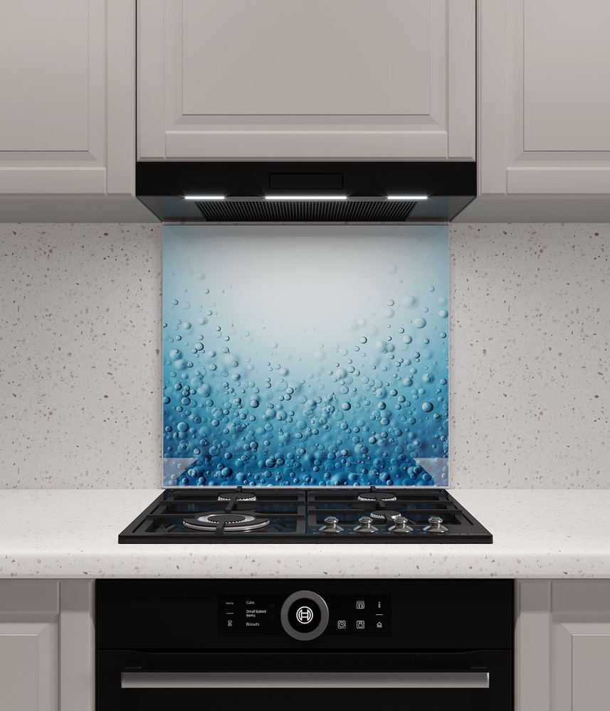 Защитный экран из закаленного стекла на кухонный фартук в зону мойки и плиты с фотопечатью; 600х500х4 #1